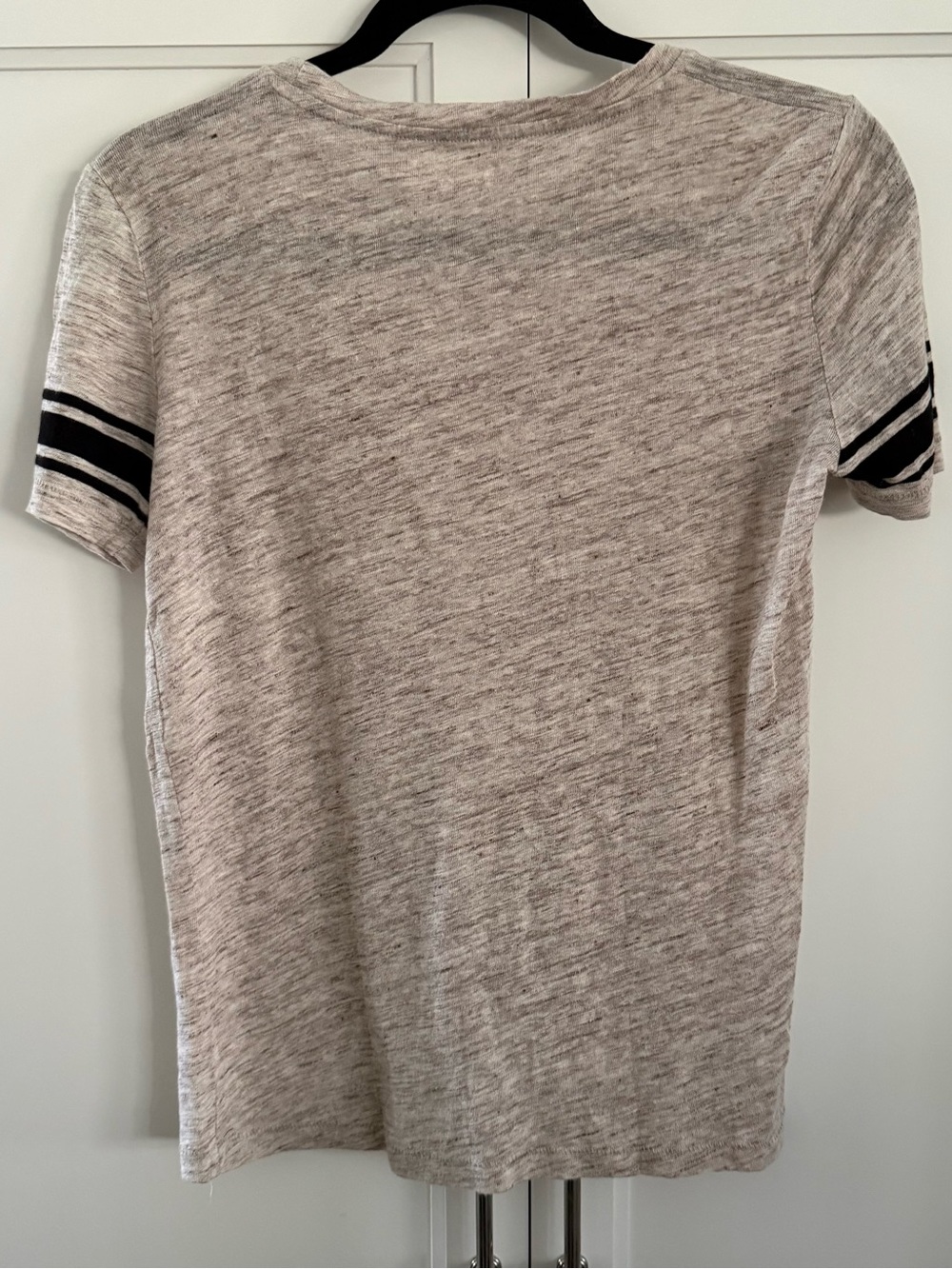 Madewell Top Womens XS Beige Linen Striped Short Sleeve Crewneck Coastal Beachy - Picture 5 of 10